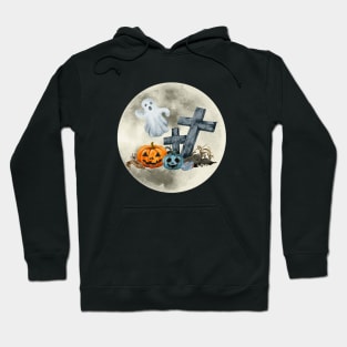 Full Moon Cat Ghost and Pumpkins Hoodie